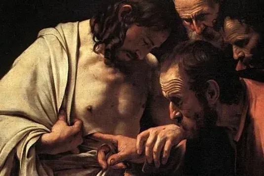 Doubting Thomas touching Jesus side