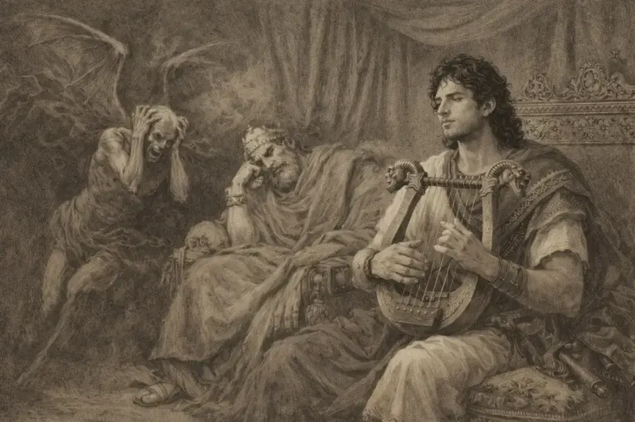 David playing the lyre for Saul
