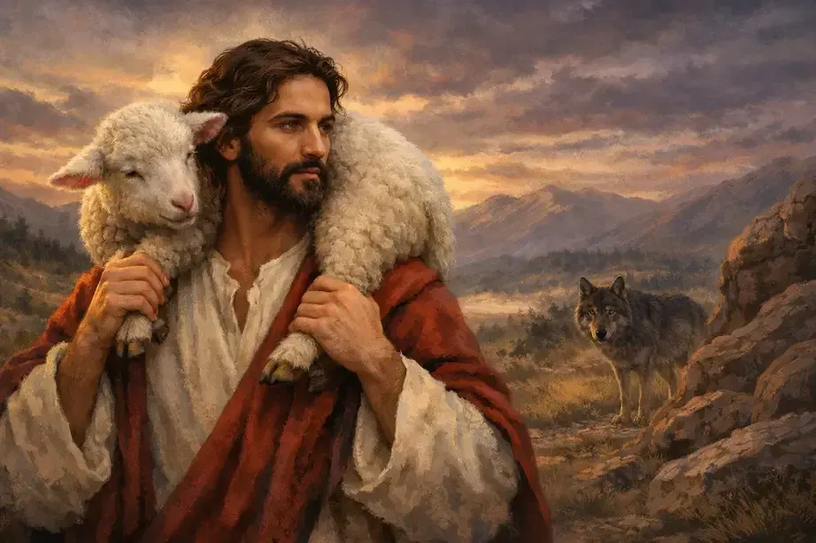 Jesus protecting sheep